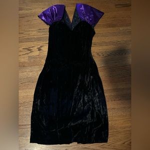 80’s velvet dress with deep purple ribbon shoulders and back bow.